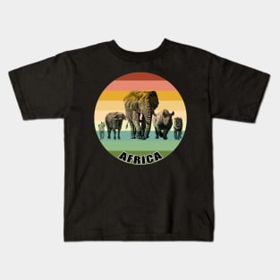 Africa's Big Five on Vintage Retro Africa Sunset Kids T-Shirt